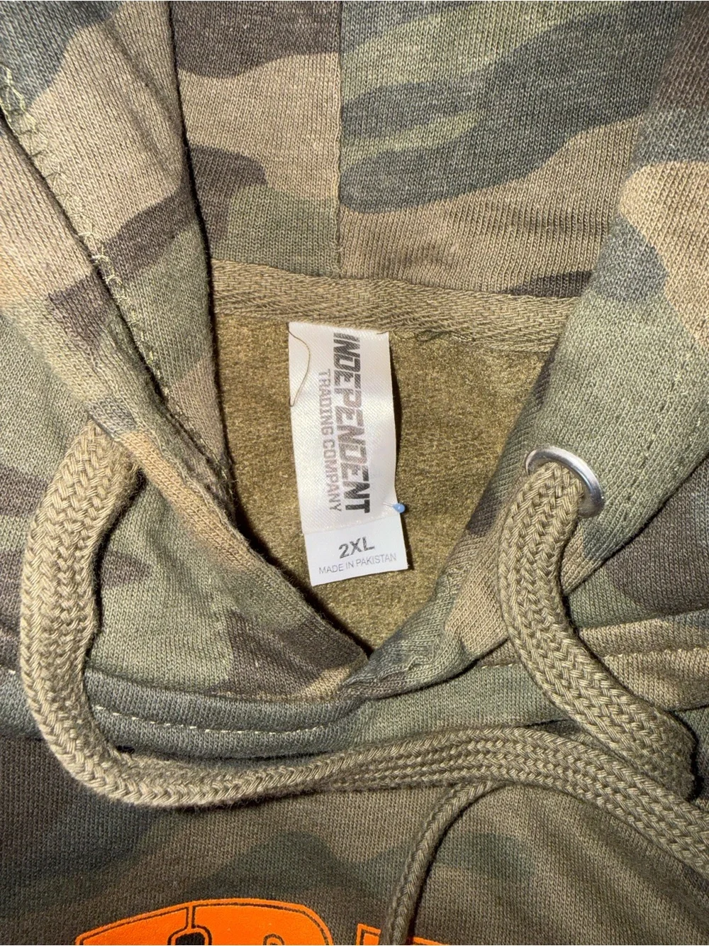 2246-Camo Hooded Sweater with Orange 'Alabama' Logo - Olive Green